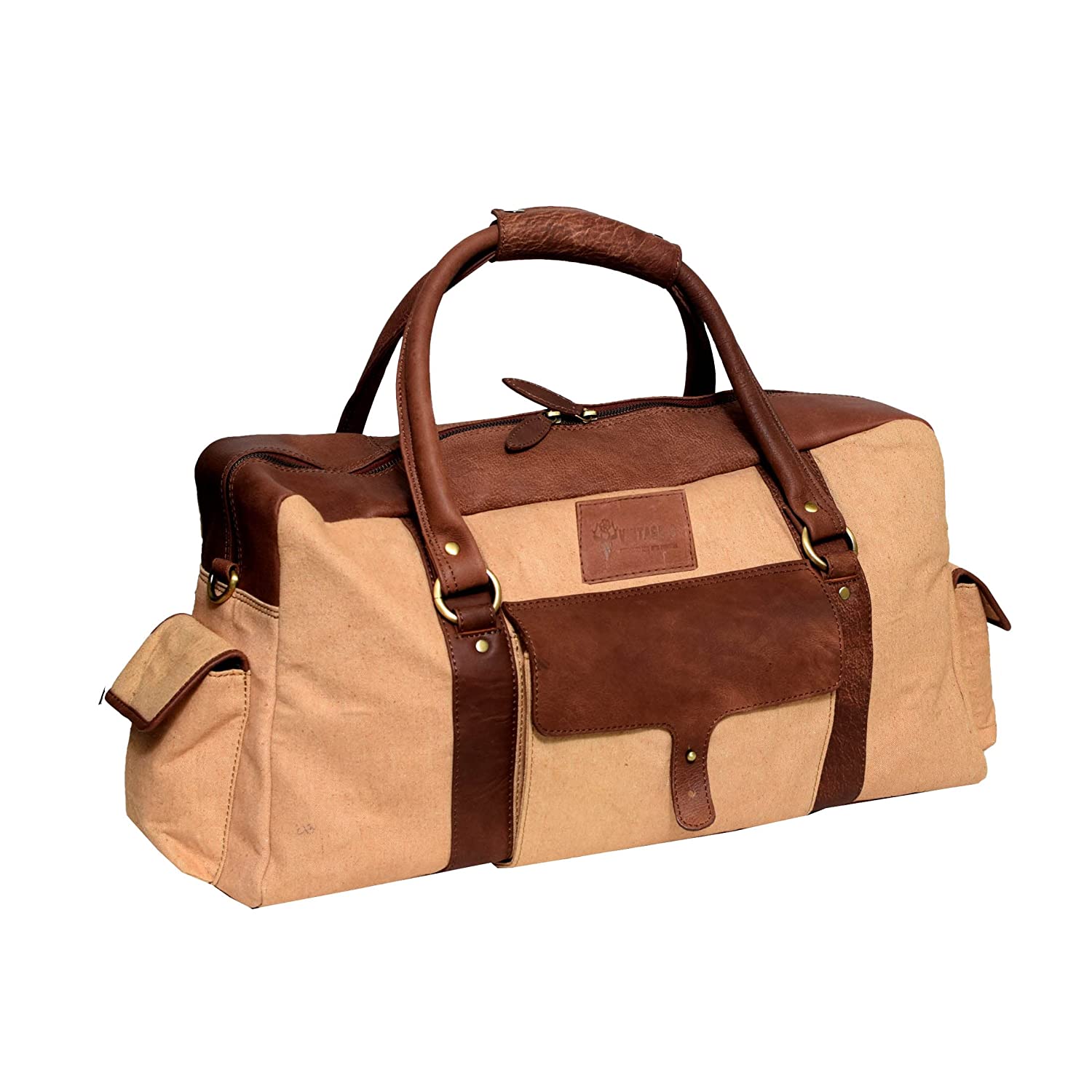 Canvas Leather Duffle Bag with Luggage tag - Florence