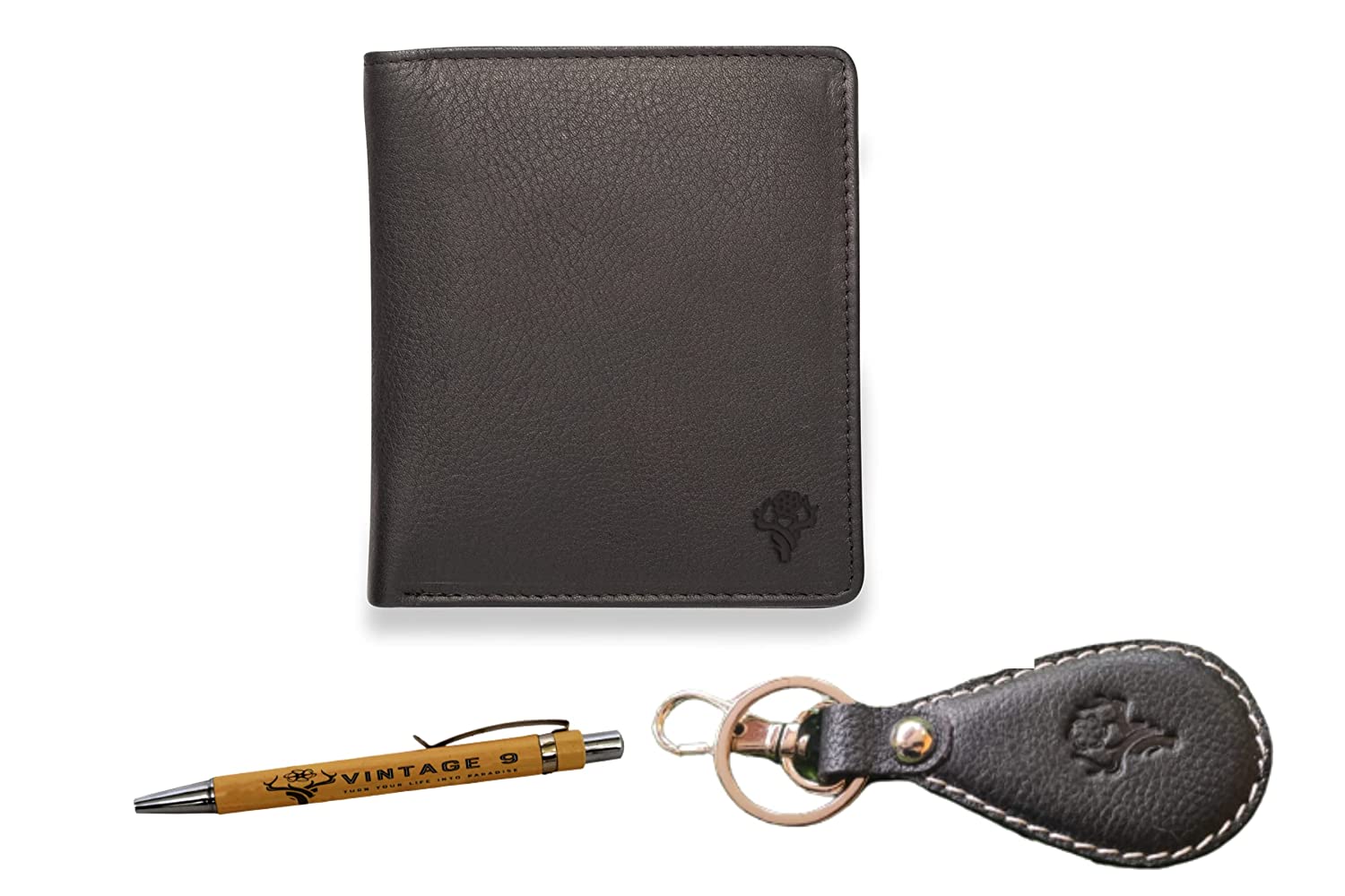 Vintage Leather Booklet Style Black Men's Wallet with Keyring and Pen - Cairo Combo