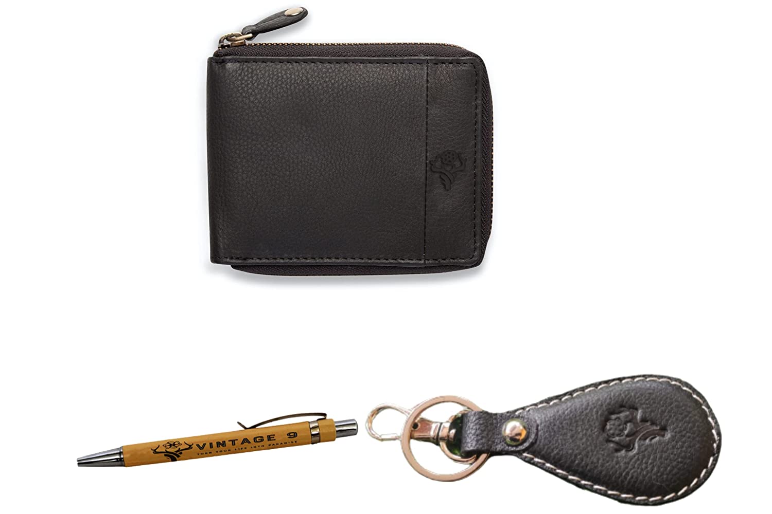 Leather Zipper Wallet Black - Durban Combo